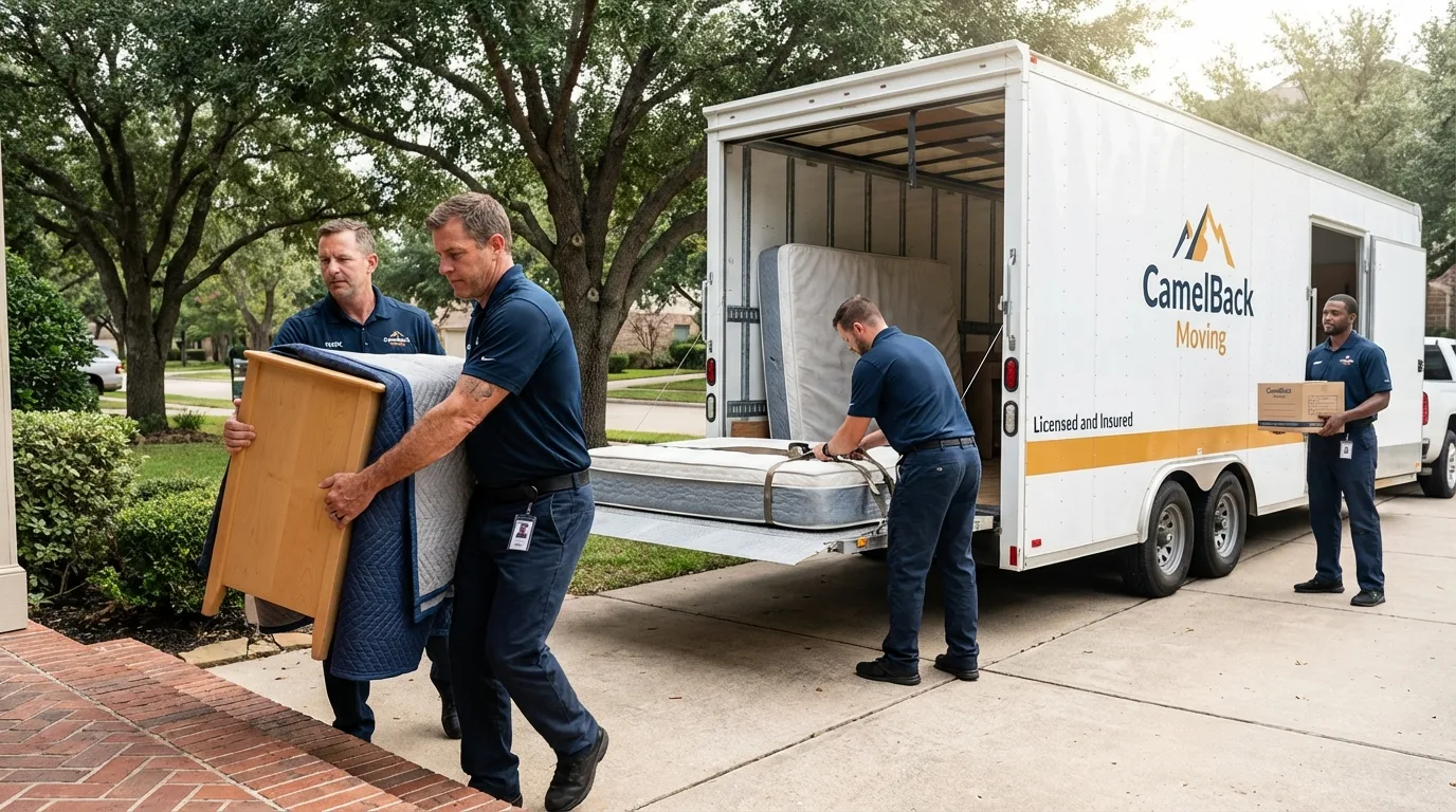Crew loading residential truck for cross-state move from English, IN